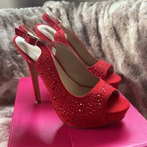 Shoe Dazzle Neisha Red Open Toe Heels size 7.5